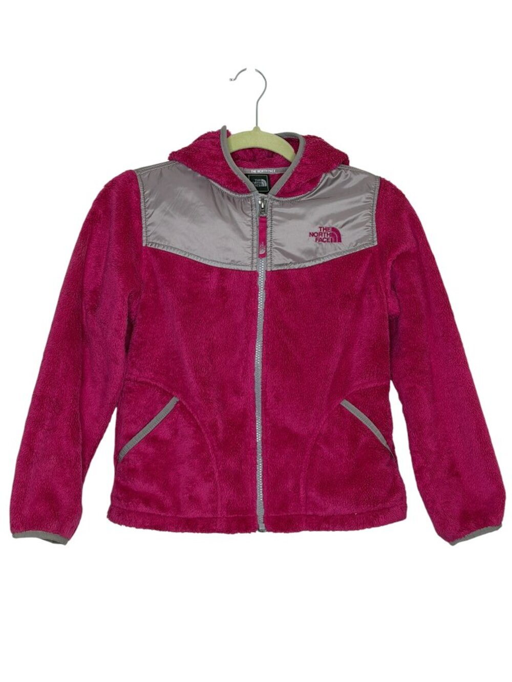 The North Face Fleece Jacket Zip Front Hooded Girl Pink Gray M 10 12